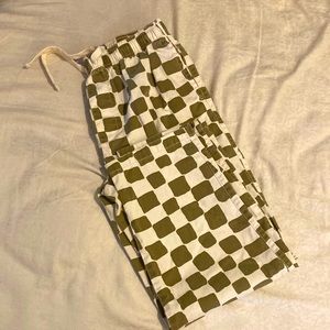 Mens Urban Outfitters Medium Olive Green/Cream Checkered Pants